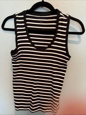 LOFT Black & White Striped Ribbed Tank